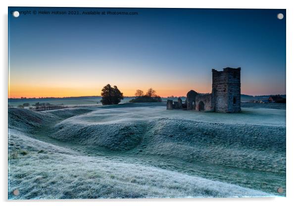 A frosty dawn over the old church at Knowlton Acrylic by Helen Hotson