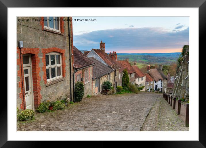 Pretty cottages on a cobbled street Framed Mounted Print by Helen Hotson