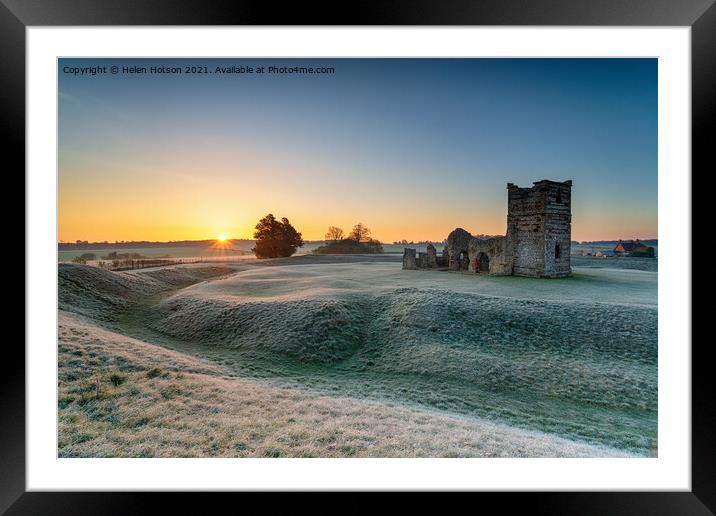 Frosty sunrise over the old church at Knowlton Framed Mounted Print by Helen Hotson