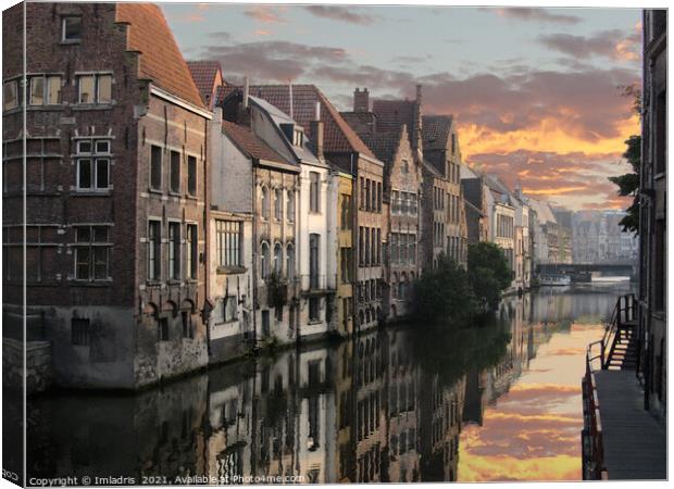 Ghent Waterways Sunset, Digital Watercolor Canvas Print by Imladris 