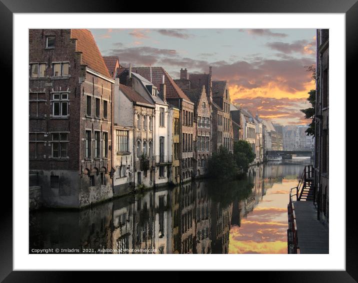 Ghent Waterways Sunset, Digital Watercolor Framed Mounted Print by Imladris 