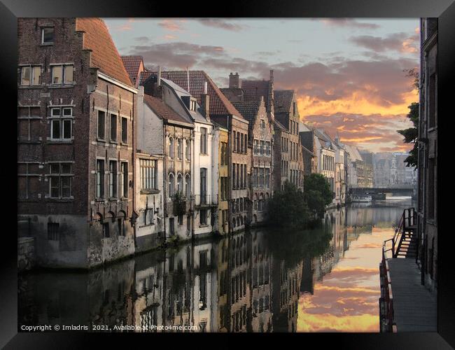 Ghent Waterways Sunset, Digital Watercolor Framed Print by Imladris 