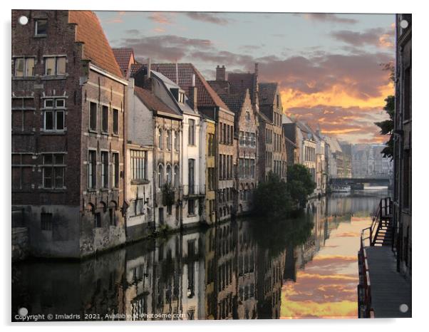 Ghent Waterways Sunset, Digital Watercolor Acrylic by Imladris 