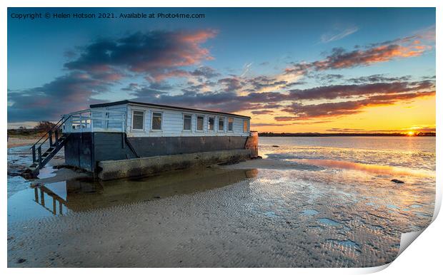 Dramatic sunset over a houseboat in Bramble Bush Bay Print by Helen Hotson