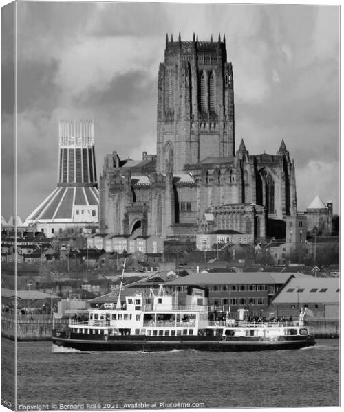 Liverpool Catherdrals and Mersey Ferry Canvas Print by Bernard Rose Photography