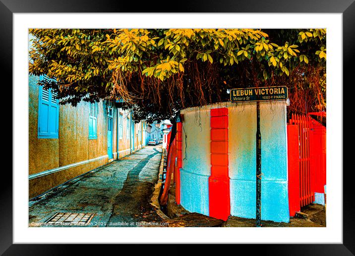 Empty side road in Georgetown, Penang, Malaysia Framed Mounted Print by Hanif Setiawan