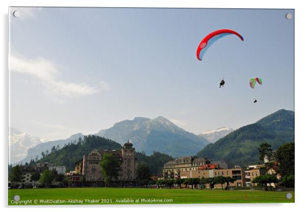 A group of people enjoying paragliding  Acrylic by PhotOvation-Akshay Thaker
