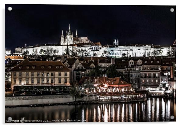Prague Castle at night Acrylic by Maria Vonotna