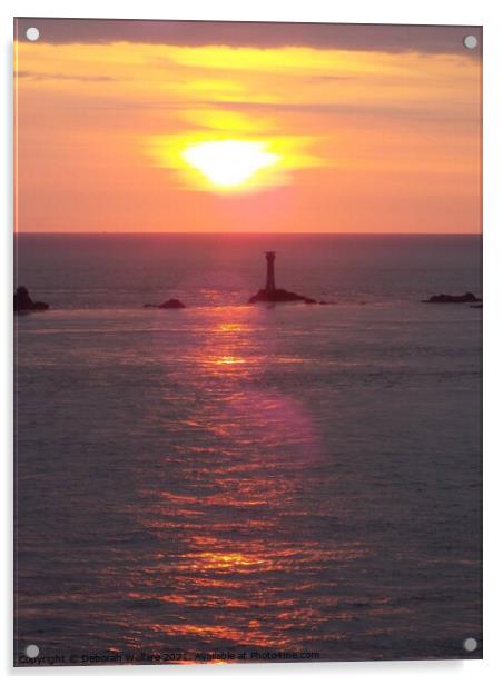 Sunset at the iconic Lands End Cornwal Acrylic by Deborah Welfare