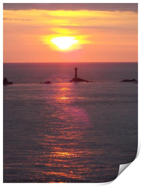Sunset at the iconic Lands End Cornwal Print by Deborah Welfare
