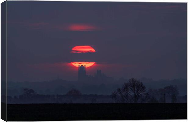 Sunrise behind Ely Cathedral, 28th April 2021 Canvas Print by Andrew Sharpe