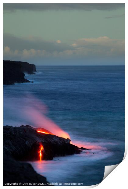 Lava flowing into the sea Print by Dirk Rüter