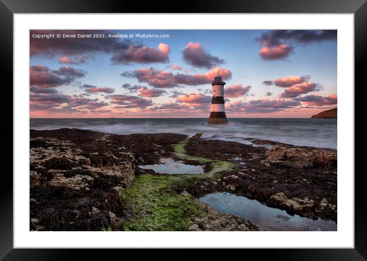 Dramatic Sunset Over Trwyn Du Lighthouse Framed Mounted Print by Derek Daniel