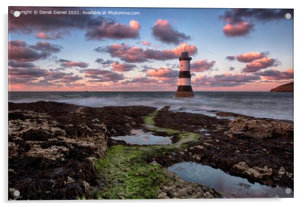 Dramatic Sunset Over Trwyn Du Lighthouse Acrylic by Derek Daniel