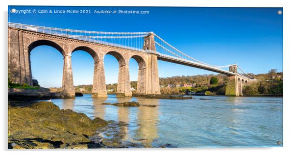 Menai Suspension Bridge, North Wales Acrylic by Colin & Linda McKie