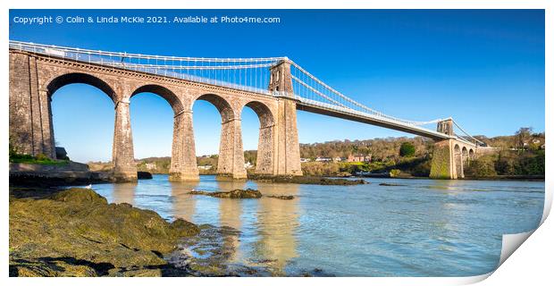 Menai Suspension Bridge, North Wales Print by Colin & Linda McKie