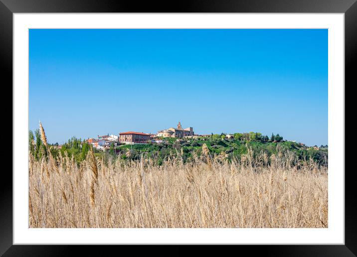 distant view of Castilian village over sown meadows Framed Mounted Print by David Galindo