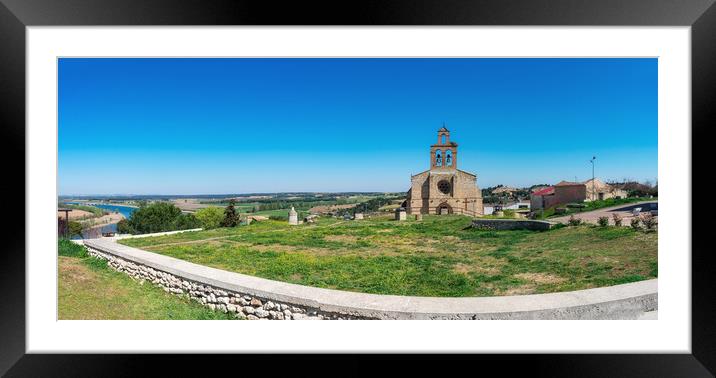 panoramic of a stone church in Castilian village in Spain Framed Mounted Print by David Galindo