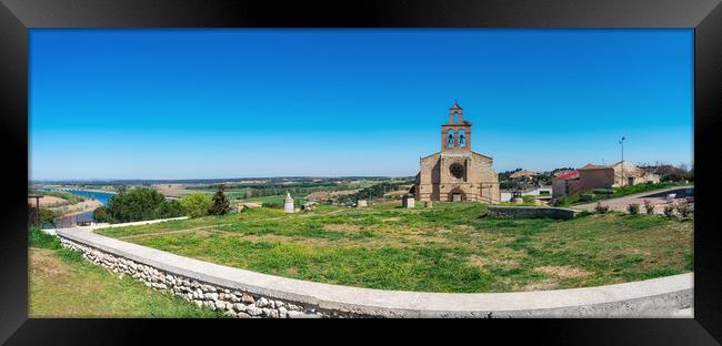 panoramic of a stone church in Castilian village in Spain Framed Print by David Galindo