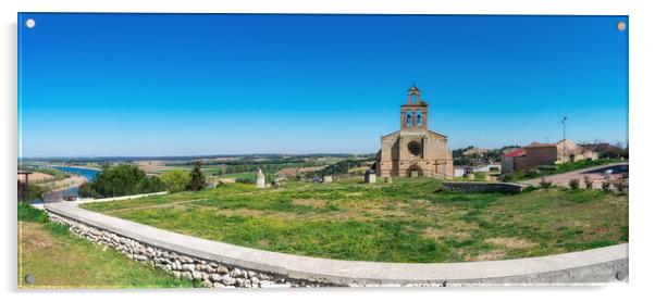 panoramic of a stone church in Castilian village in Spain Acrylic by David Galindo