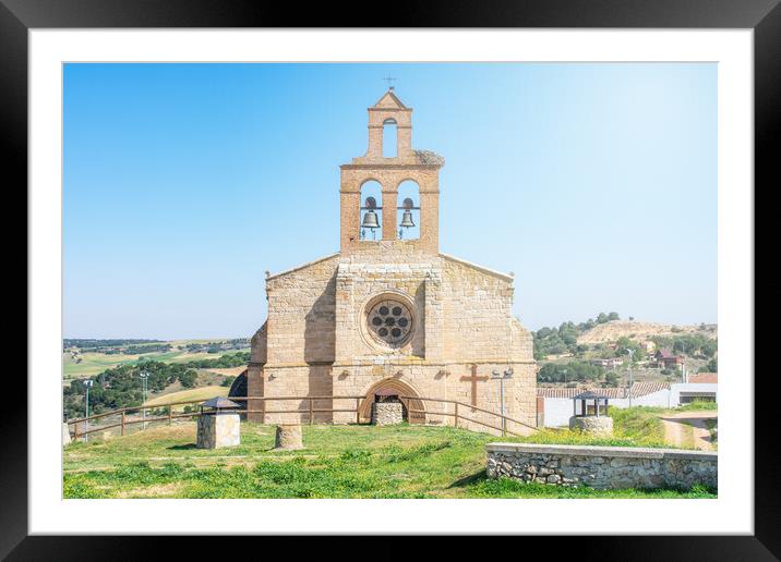 front view of a stone church in Castilian village in Spain Framed Mounted Print by David Galindo