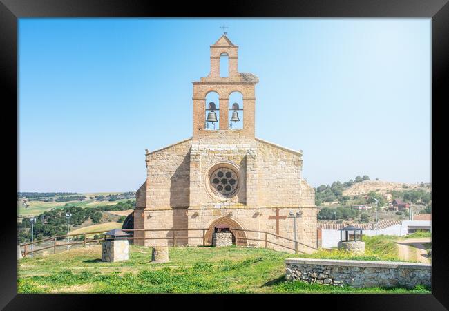 front view of a stone church in Castilian village in Spain Framed Print by David Galindo