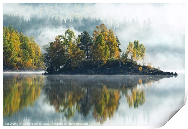 Misty Tranquility at Loch Garry Print by Barbara Jones