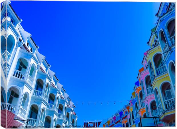 Low angle view of ancient two row of upper floors  Canvas Print by Hanif Setiawan
