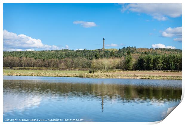 The Waterloo Monument reflected in the unnamed loch near Jedburgh Print by Dave Collins