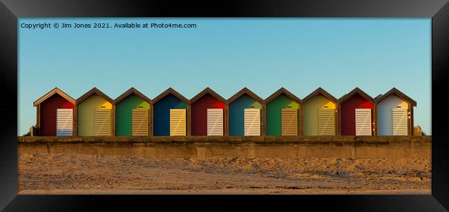 Blyth Beach Huts - Panorama Framed Print by Jim Jones
