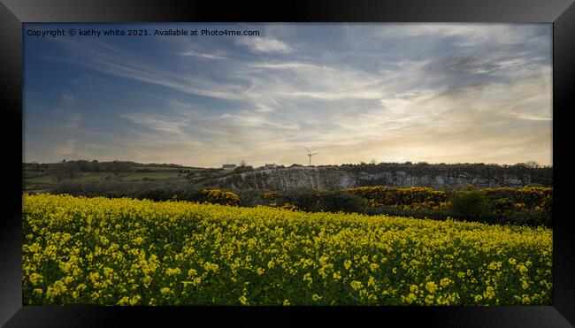 Cornish Rapeseed field, in full bloom Sunset Framed Print by kathy white