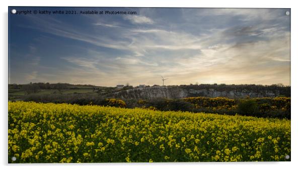 Cornish Rapeseed field, in full bloom Sunset Acrylic by kathy white