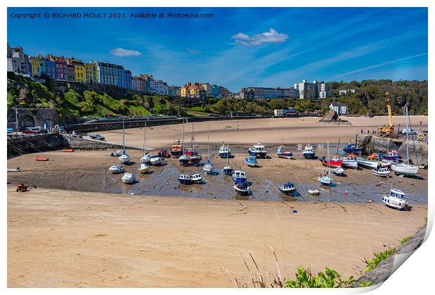 Tenby Harbour At Low Tide Print by RICHARD MOULT
