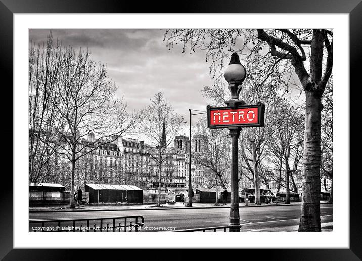 Paris Metro sign, Ile de la Cite and Notre-Dame Framed Mounted Print by Delphimages Art