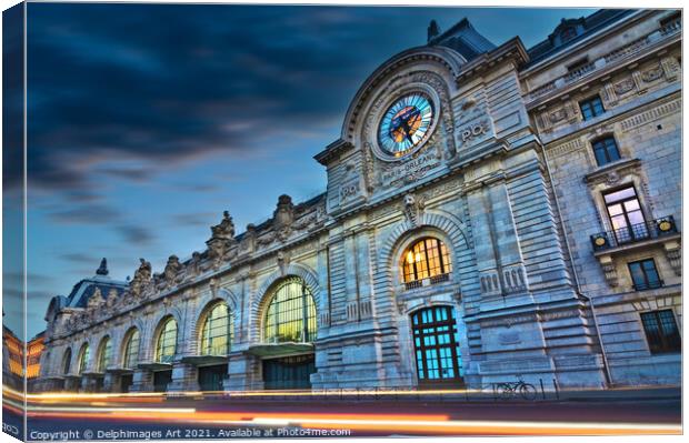 Paris Musee d'Orsay museum at night Canvas Print by Delphimages Art