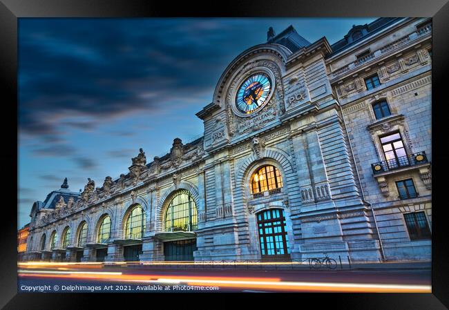Paris Musee d'Orsay museum at night Framed Print by Delphimages Art
