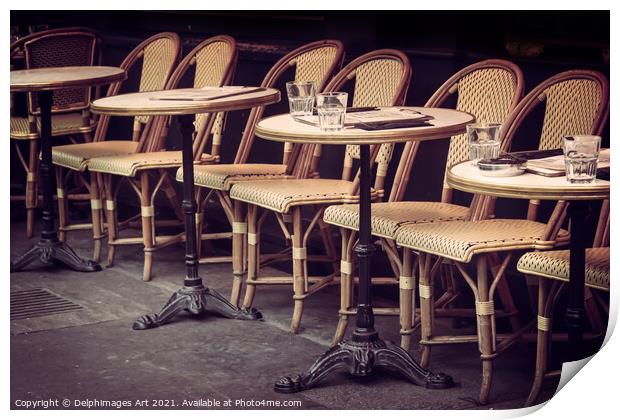 Paris tables and chairs, french cafe terrace Print by Delphimages Art