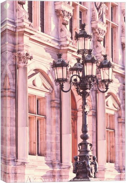 Paris street lamppost at hotel de Ville Canvas Print by Delphimages Art