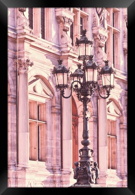 Paris street lamppost at hotel de Ville Framed Print by Delphimages Art