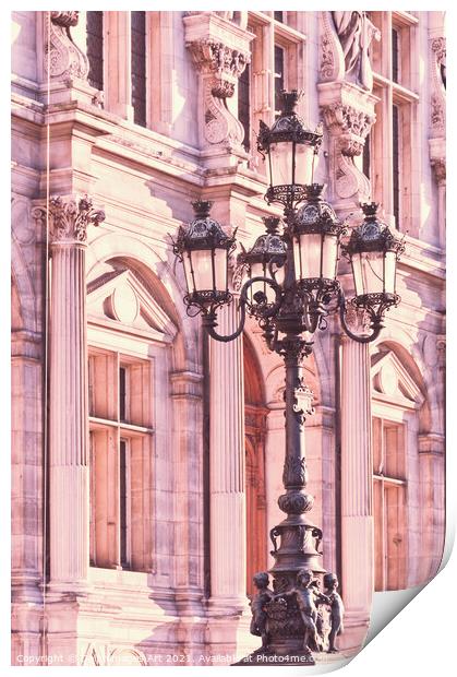 Paris street lamppost at hotel de Ville Print by Delphimages Art