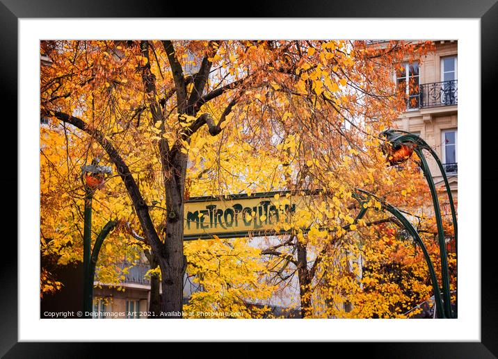 Paris vintage metro sign in autumn Framed Mounted Print by Delphimages Art