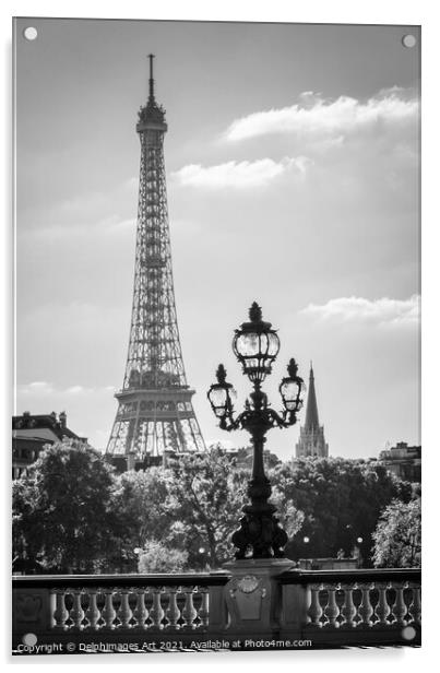 Eiffel tower and bridge Alexandre III Paris France Acrylic by Delphimages Art