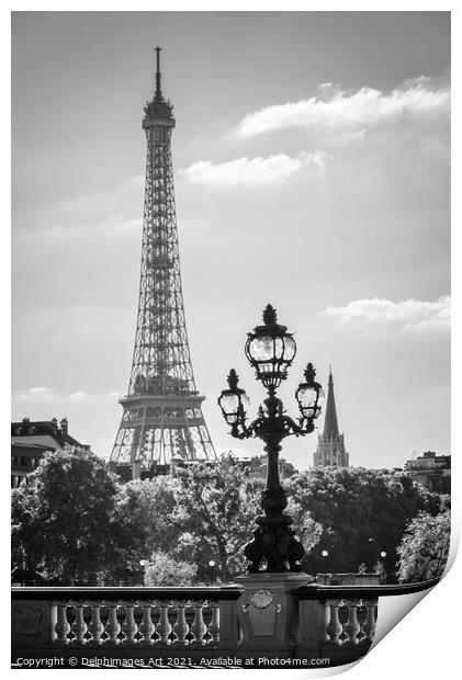 Eiffel tower and bridge Alexandre III Paris France Print by Delphimages Art