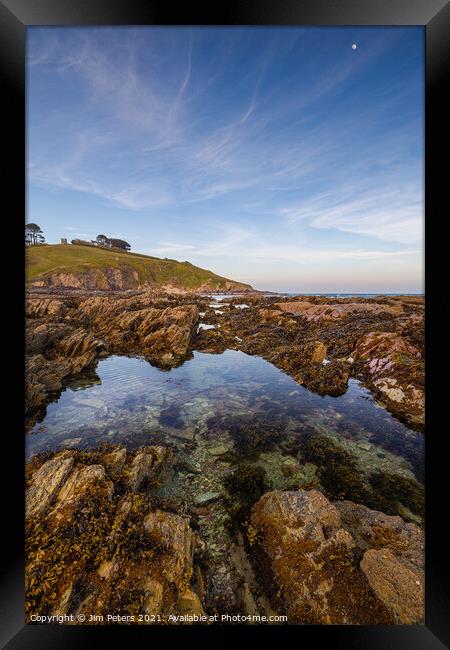 Rockpool and the Moon Talland Bay Cornwall Framed Print by Jim Peters