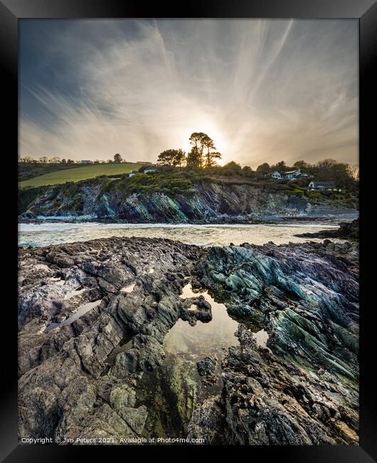 Outdoor Dramatic light at Talland bay Cornwall Framed Print by Jim Peters