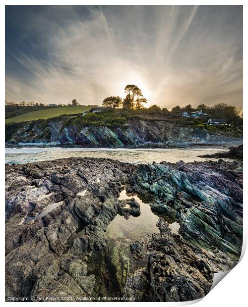 Outdoor Dramatic light at Talland bay Cornwall Print by Jim Peters
