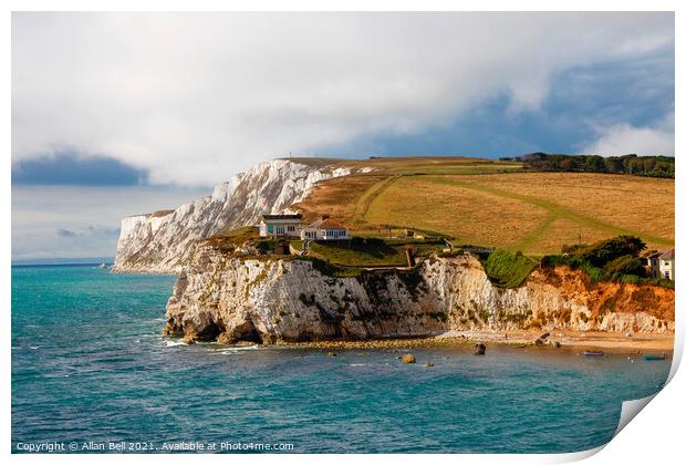Tennyson Down and Fort Redoubt Freshwater Bay Print by Allan Bell