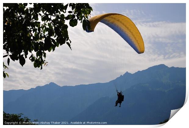A person flying through the air on top of a mounta Print by PhotOvation-Akshay Thaker