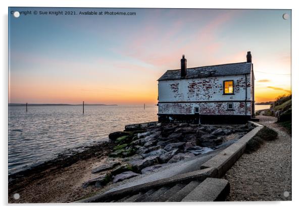 Evening glow - the Boat House at Lepe Acrylic by Sue Knight