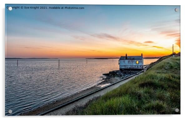 Lepe Boat House and a glorious sunset Acrylic by Sue Knight
